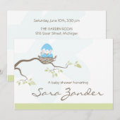 Invitation baby shower - Blue Baby Bird (Devant / Derrière)