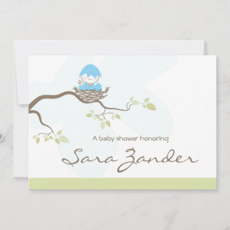 Invitation baby shower - Blue Baby Bird