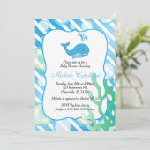 Invitation Baby shower Blue Baby Boy Whale (Debout devant)
