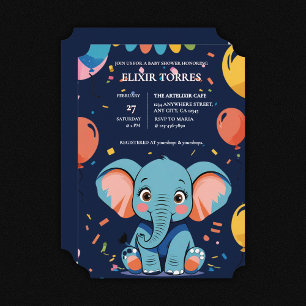 Invitation Baby shower Blue Baby Elephant Party