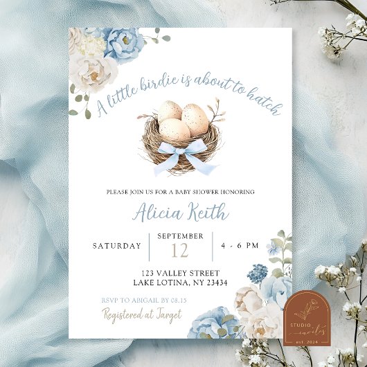 Invitation Baby shower Blue Birdie