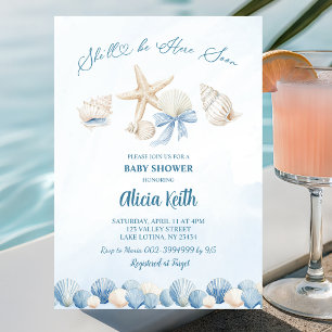Invitation Baby shower Blue Boho Coastal Elle sera bientôt là