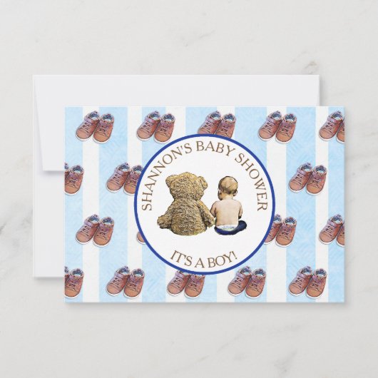 Invitation Baby shower Blue Boy Baby et Teddy Bear (Devant)