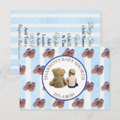 Invitation Baby shower Blue Boy Baby et Teddy Bear (Devant / Derrière)