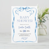 Invitation Baby shower Blue Boy Bow (Debout devant)