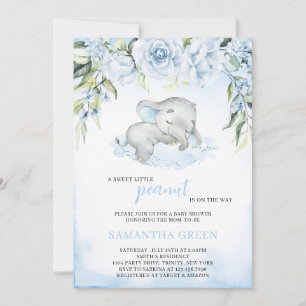 Invitation Baby shower Blue Boy Elephant