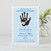 Invitation Baby shower Blue Boy Pastel Ultrasound Couples (Debout devant)