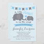 Invitation Baby shower Blue Boy Peanut Elephant (Devant / Derrière)