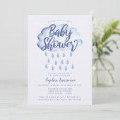 Invitation Baby shower Blue Cloud et Raindrops (Debout devant)