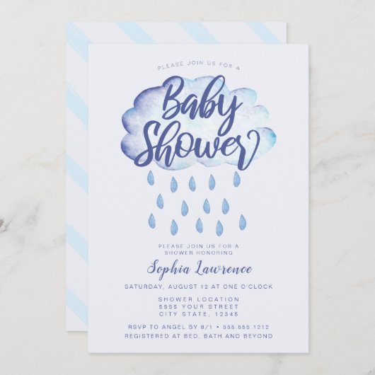 Invitation Baby shower Blue Cloud et Raindrops (Devant / Derrière)