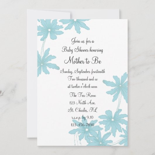 Invitation Baby shower Blue Daisies (Devant)