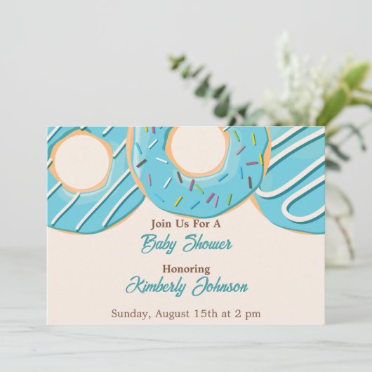 Invitation Baby Shower Blue Donut Delight (Debout devant)