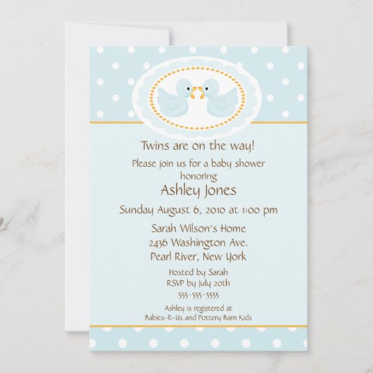 Invitation Baby shower Blue Ducks Twins (Devant)