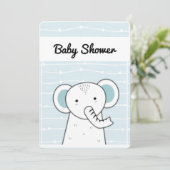 Invitation Baby shower Blue Elephant (Debout devant)