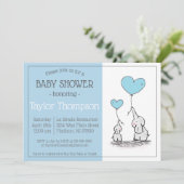Invitation Baby shower Blue Elephant (Debout devant)
