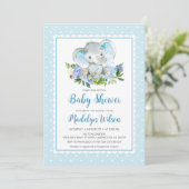 Invitation Baby shower Blue Elephant (Debout devant)
