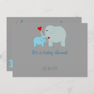 Invitation Baby shower Blue Elephant