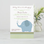 Invitation Baby shower Blue Elephant (Debout devant)