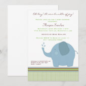 Invitation Baby shower Blue Elephant (Devant / Derrière)