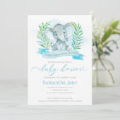 Invitation Baby shower Blue Elephant (Debout devant)