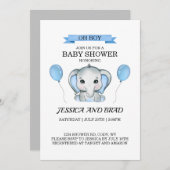 Invitation baby shower Blue Elephant (Devant / Derrière)