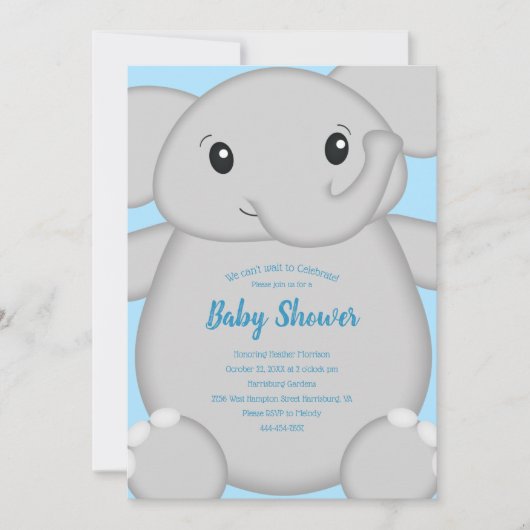 Invitation Baby shower Blue Elephant (Devant)