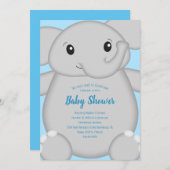 Invitation Baby shower Blue Elephant (Devant / Derrière)