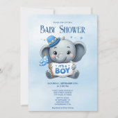 Invitation Baby shower Blue Elephant (Devant)