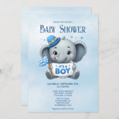 Invitation Baby shower Blue Elephant (Devant / Derrière)