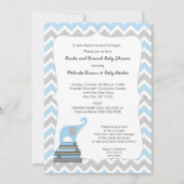 Invitation Baby shower Blue Elephant Book, livres et brunch (Devant)