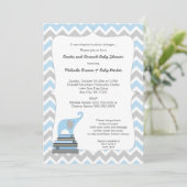 Invitation Baby shower Blue Elephant Book, livres et brunch (Debout devant)