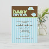 Invitation Baby shower Blue Elephant Boy (Debout devant)