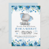 Invitation Baby shower Blue Elephant Boy Sprinkl (Devant / Derrière)