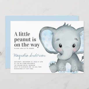 Invitation Baby shower Blue Elephant Little Peanut
