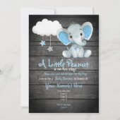 Invitation Baby shower Blue Elephant, rustique (Devant)