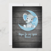 Invitation Baby shower Blue Elephant, rustique (Dos)