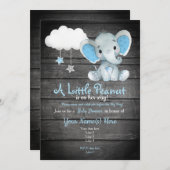 Invitation Baby shower Blue Elephant, rustique (Devant / Derrière)