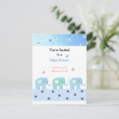 Invitation Baby shower Blue Elephants (Debout devant)