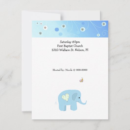 Invitation Baby shower Blue Elephants (Dos)