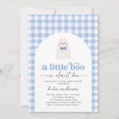 Invitation Baby shower Blue En vichy Little Boo Ghost (Devant)