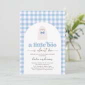 Invitation Baby shower Blue En vichy Little Boo Ghost (Debout devant)