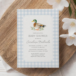 Invitation Baby shower Blue En vichy Mallard Duck