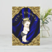 Invitation Baby shower Blue et Gold Prince (Debout devant)