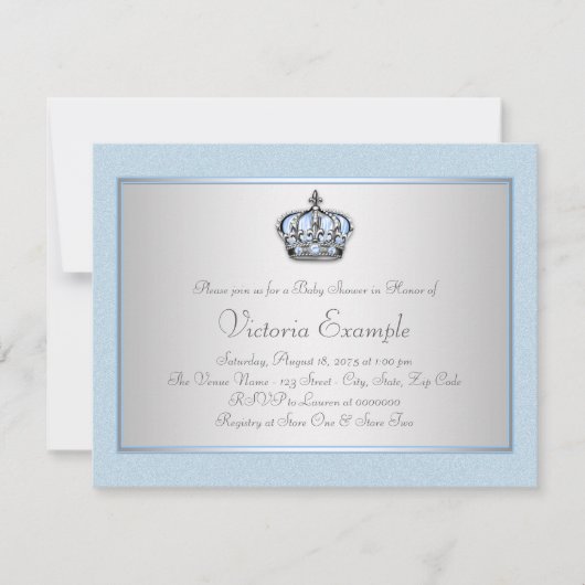 Invitation Baby shower Blue et Silver Prince (Devant)
