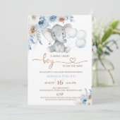 Invitation Baby shower Blue Floral Elephant Balloons (Debout devant)