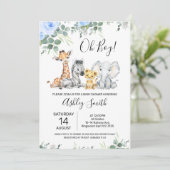 Invitation Baby shower Blue Floral Eucalyptus Safari (Debout devant)