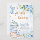 Invitation Baby shower Blue Floral Tea Party (Devant)