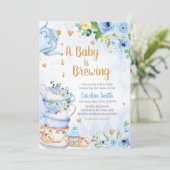 Invitation Baby shower Blue Floral Tea Party (Debout devant)