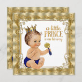 Invitation Baby shower Blue Gold (Devant / Derrière)