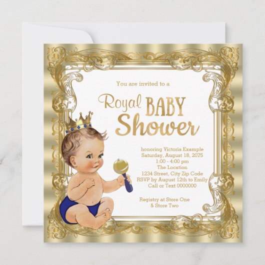 Invitation Baby shower Blue Gold (Dos)